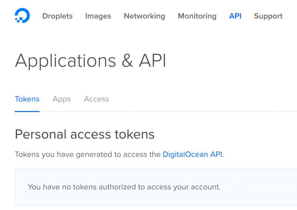 Goto API section to create token Digitalocean