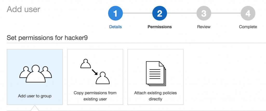 Select default permissions in IAM services Amazon AWS EC2