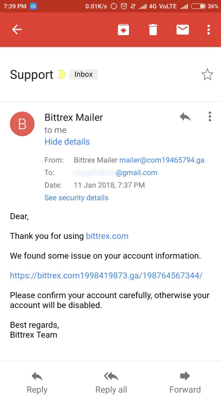 bittrex login page html phishing email