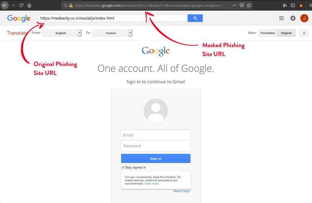 new phishing attack google translate and facebook login