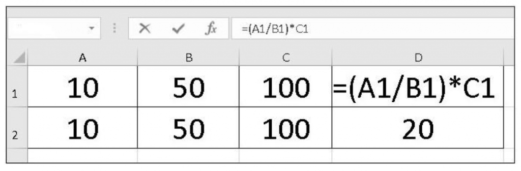 Calculations in Excel: method 1