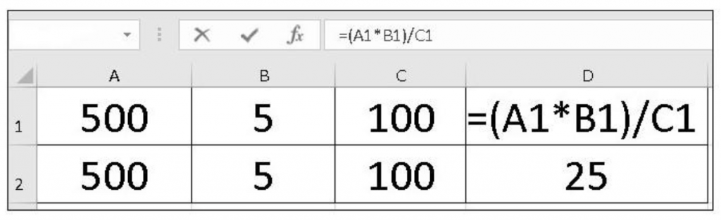 Calculations in Excel: method 2