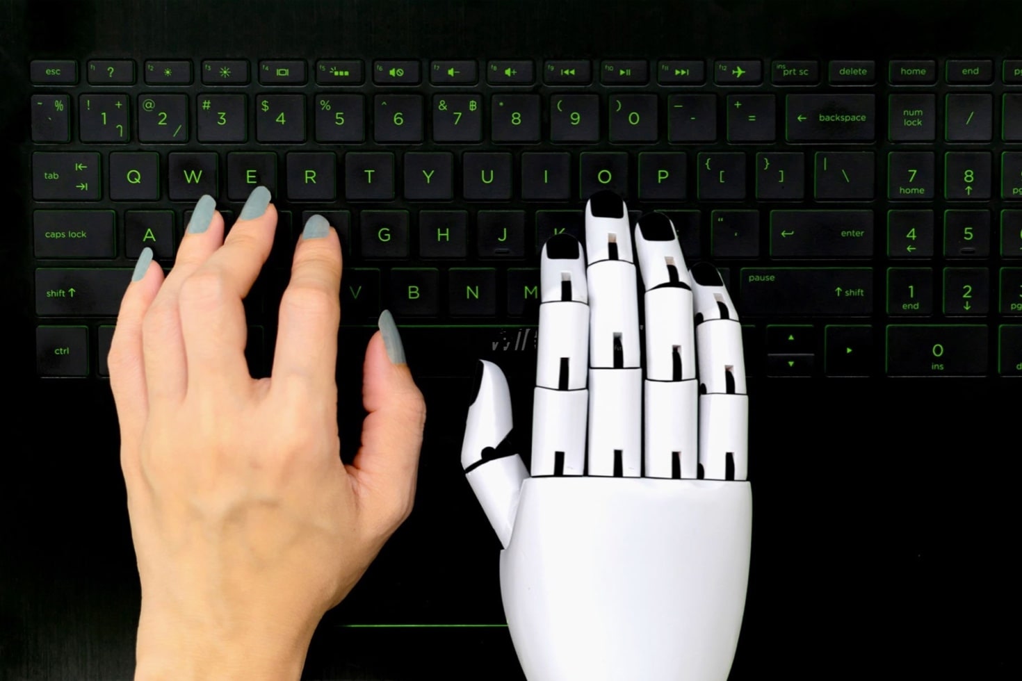 AI Hand typing on keyboard