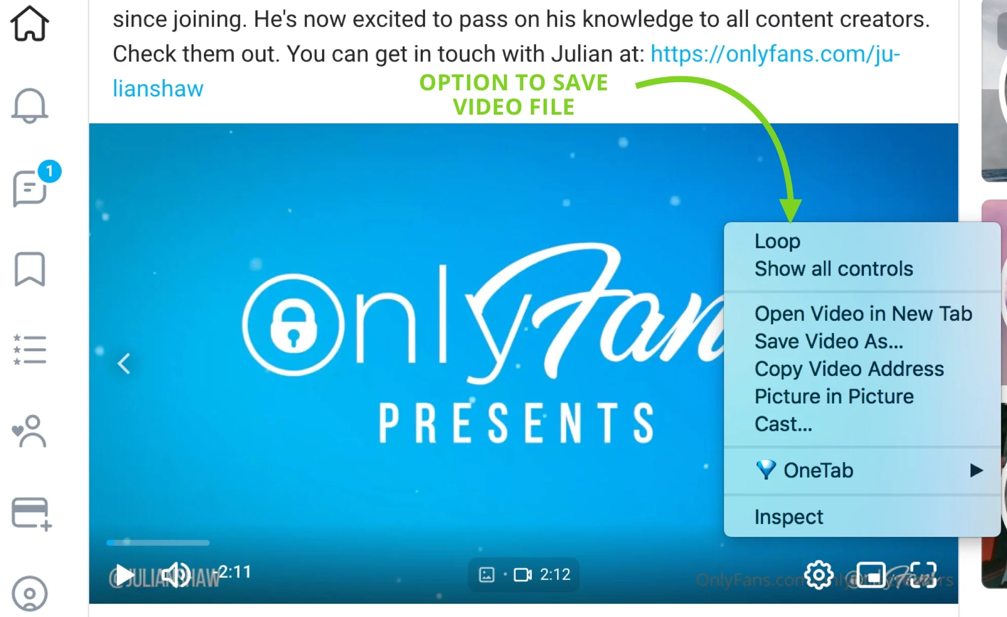 Allow right-click option on Onlyfans to save content