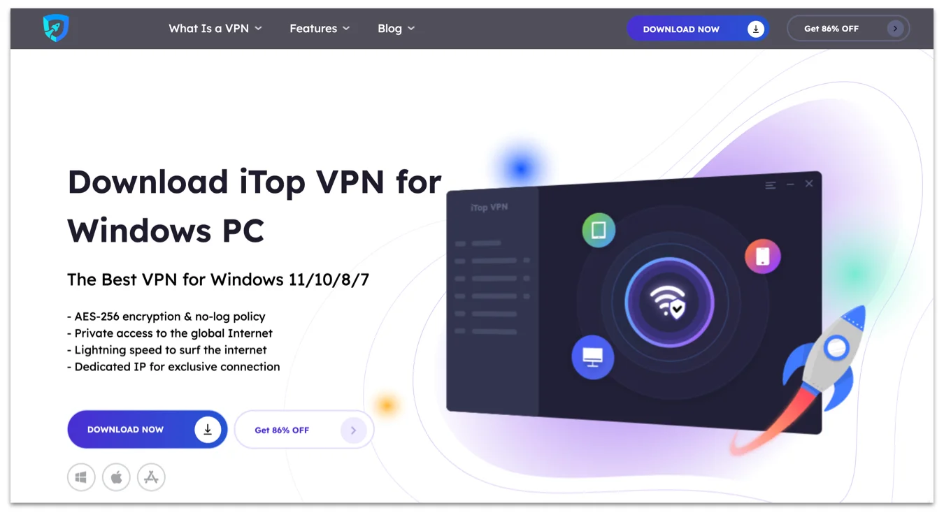 iTop VPN Homescreen
