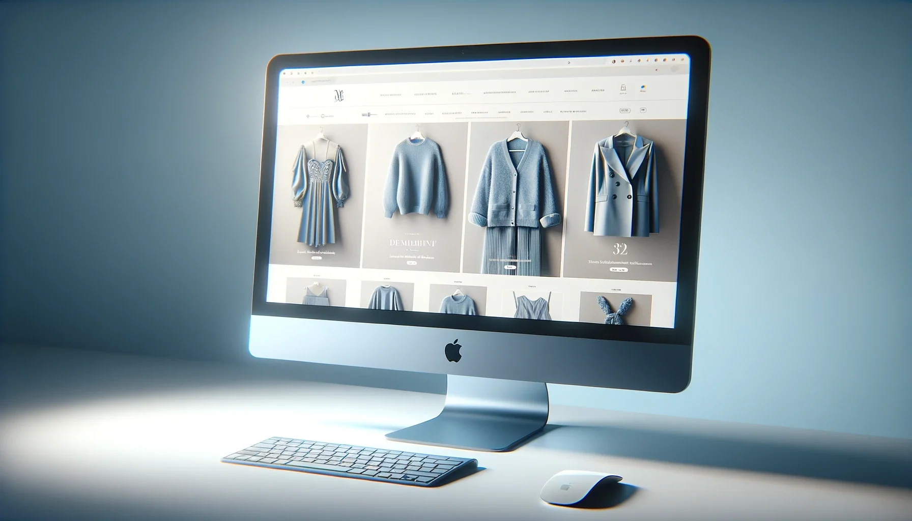 An iMac displaying a sleek, modern clothing-related eCommerce website