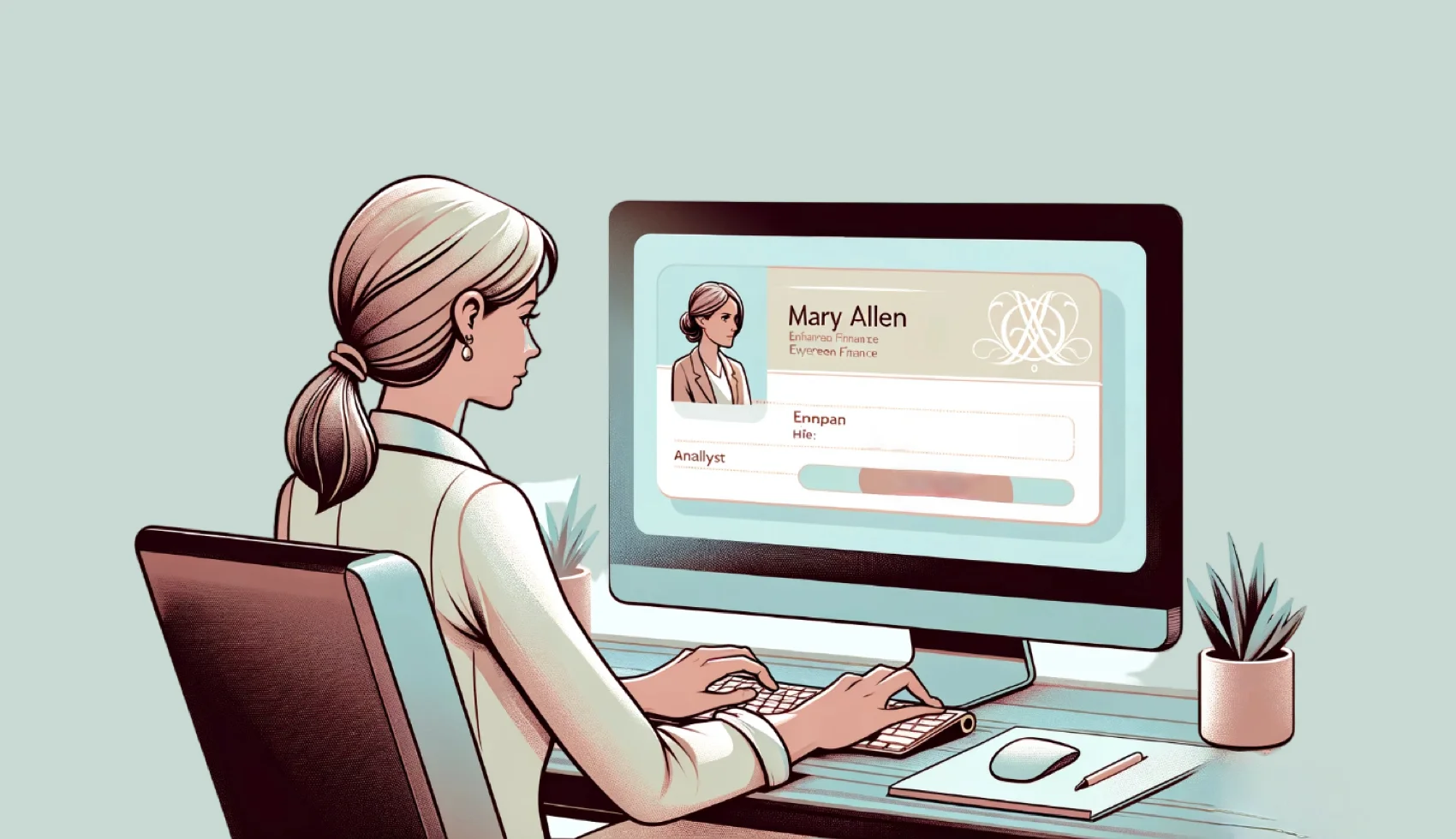 A woman finalizing her email signature