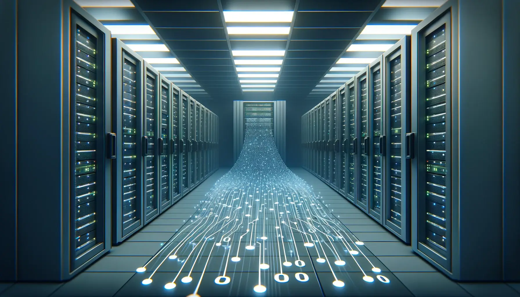 Modern Data Stream inside server room (data center)