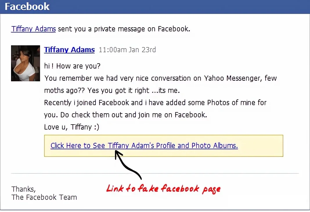 Facebook Phishing Email Example